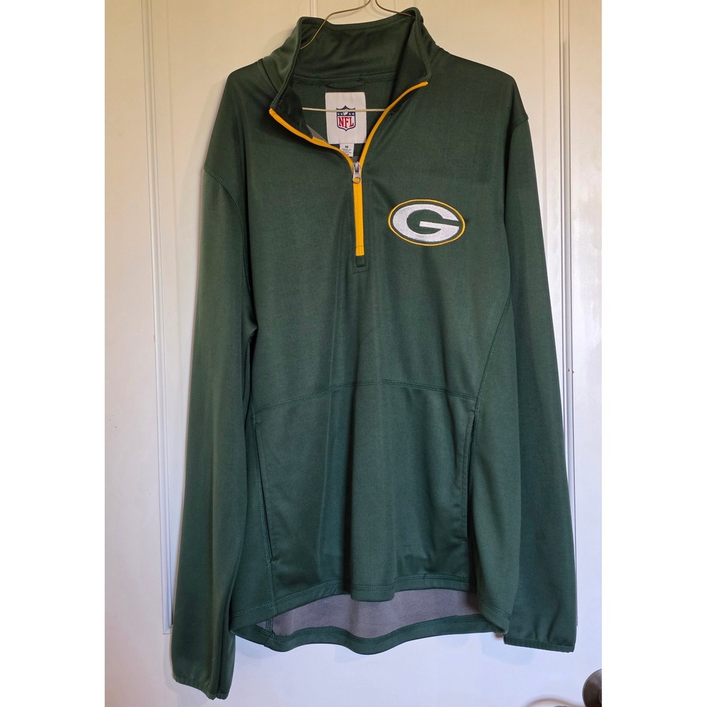NFL Green Bay Packers Mens Quarter Zip Pullover Green Gold Size Medium Pocket